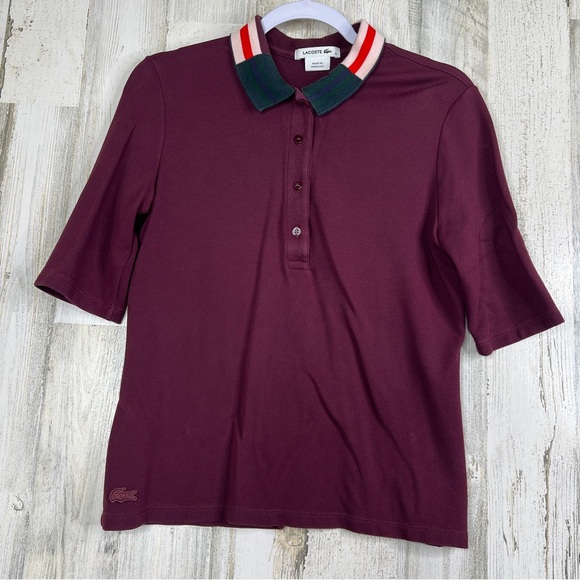 Lacoste Women’s Shirt Size 10 Large US Womens Red Polo Golf‎ Performance Wear - Picture 1 of 12